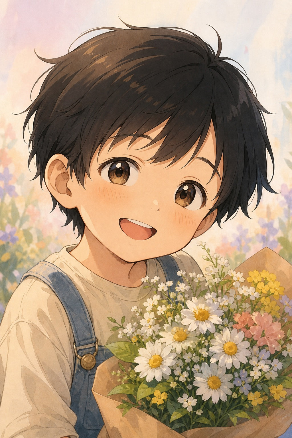 Portrait d’enfant dessiné dans un style animé doux et original, encadré pour une chambre