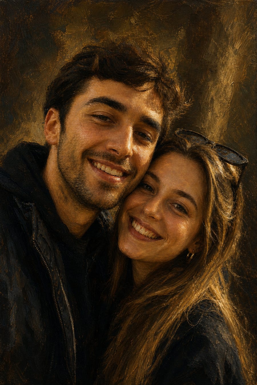 La même photo devenue portrait de style peinture classique, giclée sur papier coton